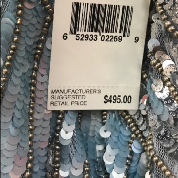 Aidan Mattox Cloud Blue Spaghetti Strapped Allover Beaded Long Dress - Picture 3 of 5